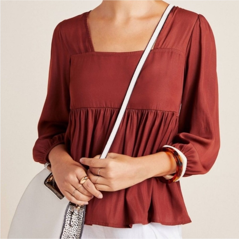 DOLAN By Anthropologie Cherie Babydoll Silky Rushed Bohemian Top small